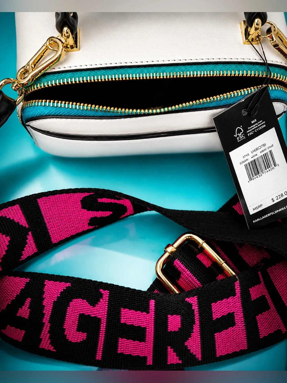 Karl Lagerfeld Paris Simone White Crossbody Camera Bag Multicolor Studs NWT